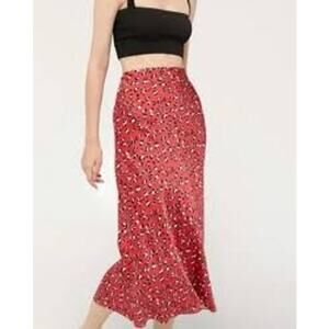 Urban Outfitters Satin Midi Skirt Red Cheetah Print Slip-On Women’s S